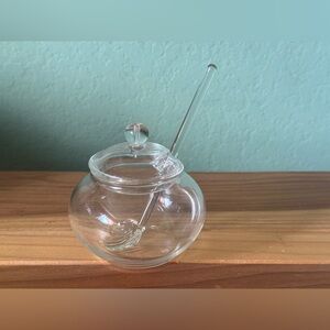 Clear Glass Sugar Bowl with Lid & Shell Spoon – 3” Bowl, 5” Glass Spoon